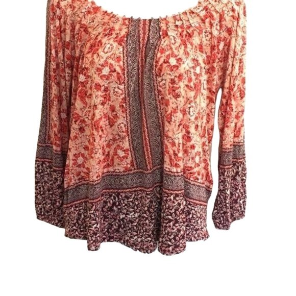 Lucky Brand Off The Shoulder Blouse Floral Bohemian Long Sleeve Tunic Loose S - Picture 4 of 8